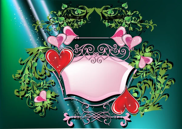 Frame with red hearts on green — Stock Vector