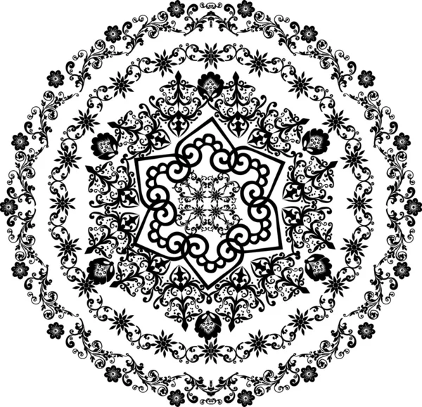 Motif rond floral noir bouclé — Image vectorielle