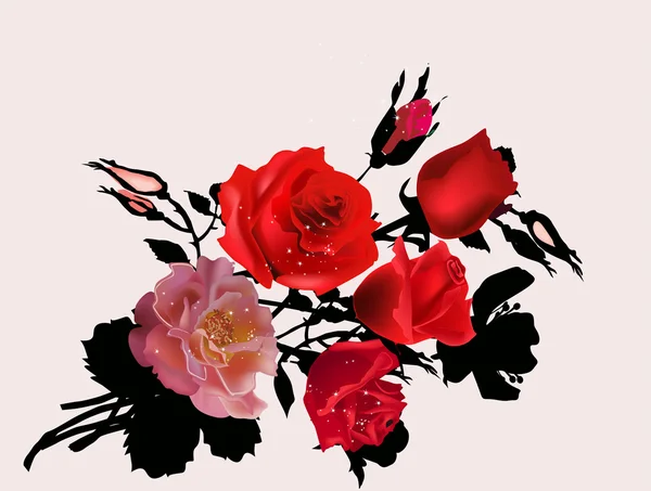 A piros és rózsaszín rózsa csokor — Stock Vector
