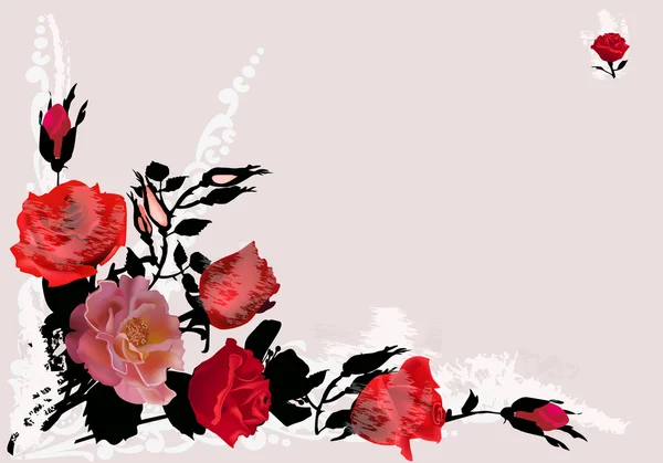 Esquina con rosas rojas sobre fondo leñoso — Archivo Imágenes Vectoriales
