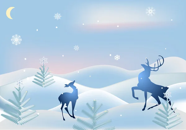 鹿在蓝色冬季风景 — 图库矢量图片