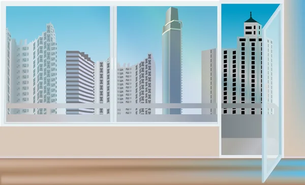 Modern stad i fönstret illustration — Stock vektor