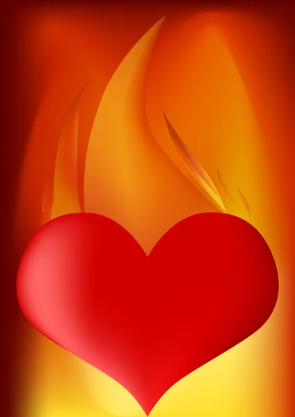 Corazón sobre fondo de llama — Vector de stock