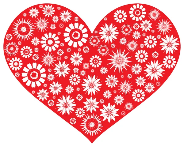 Symbole en forme de coeur formé de fleurs rouges — Image vectorielle