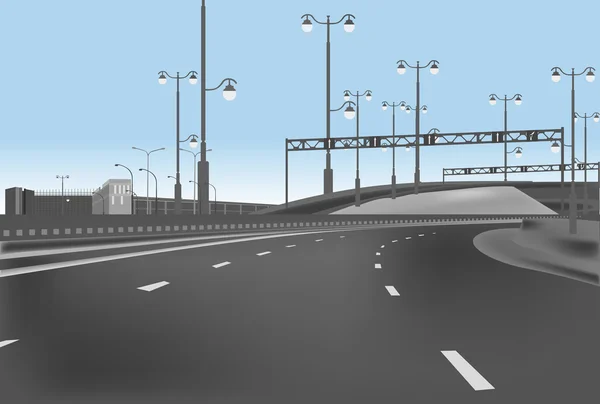 Leere Autobahn mit Straßenlaternen — Stockvektor