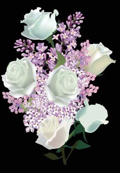 Fehér Rózsa, a fekete lila virágok — Stock Vector