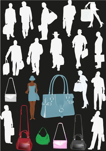 Set of peoples with different bags — Stock Vector