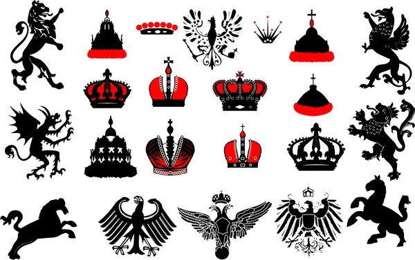 Large set of red and black heraldic symbols — Stock Vector