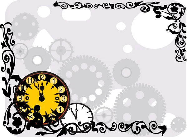 Clock on gears background illustration — Stock Vector