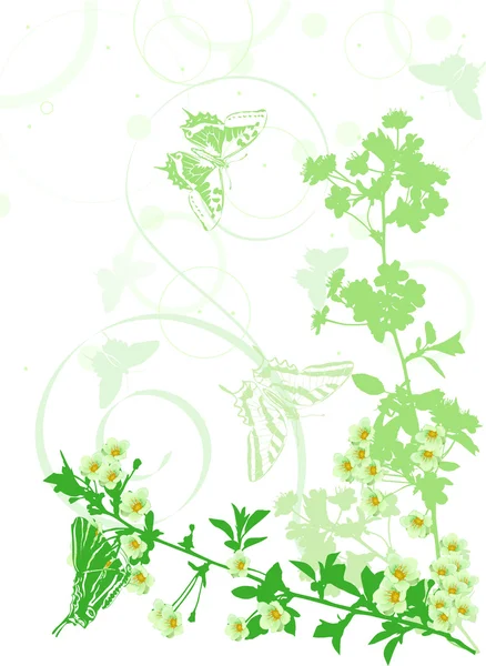 Vertikal grön sakura blommor illustration — Stock vektor