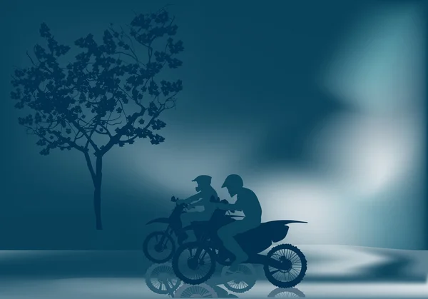 Ilustração escura com homens em motocicletas — Vetor de Stock