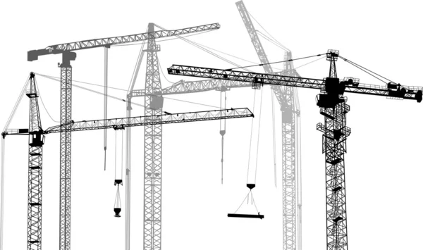 Guindastes de construção cinza e preto no branco — Vetor de Stock