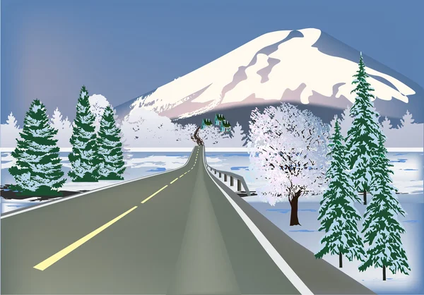 Vägen till snow mountain illustration — Stock vektor