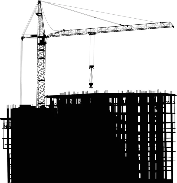 Isolated single crane and building — Stock Vector