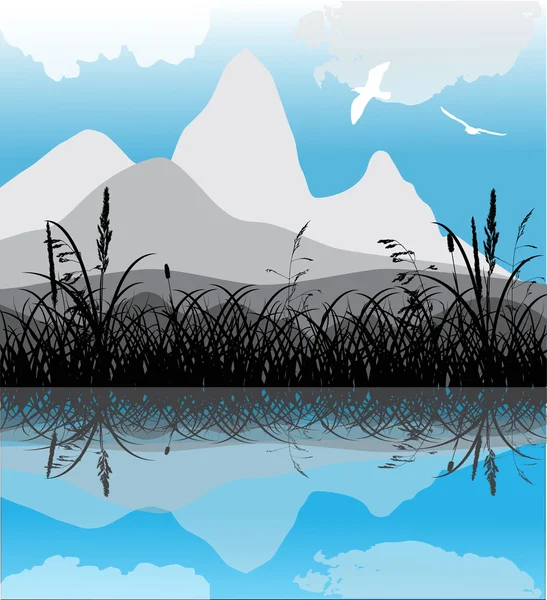 山と草の反射 — ストックベクタ