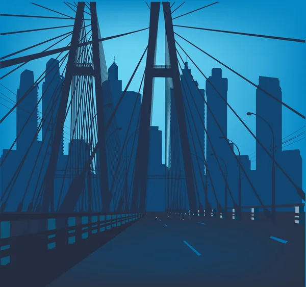 Blue modern bridge to city — Stock Vector