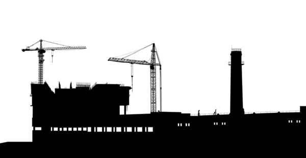 Βιομηχανικό κτίριο κατασκευής και Γερανοί — Διανυσματικό Αρχείο