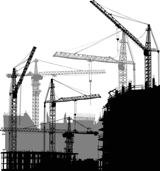 Grey and black cranes at buildings — Stock Vector