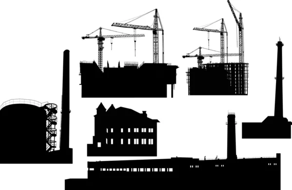 Collezione di edifici industriali e gru — Vettoriale Stock