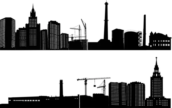 Två stadsbilder med hus byggnad — Stock vektor