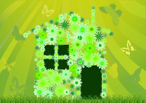 Flower house on green background — Stock Vector