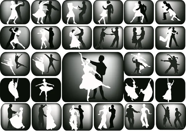 White and black ballet dencers collection — Stock Vector