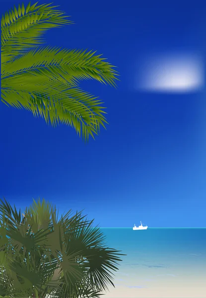 Groene palmbomen in de buurt van blauwe zee — Stockvector