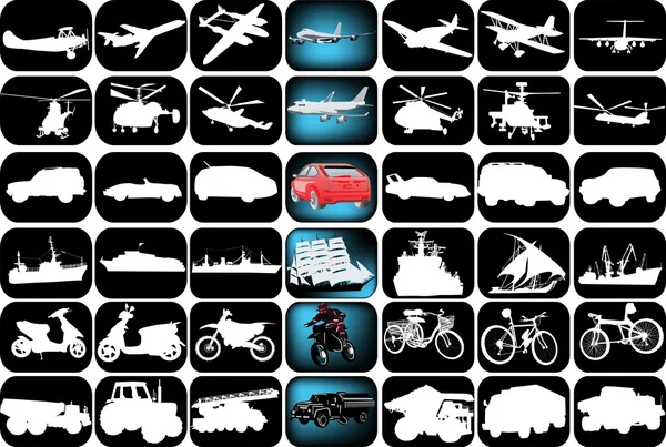 Set of transport signs isolated on black — Stock Vector