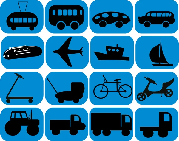 Set of transport signs isolated on blue — Stock Vector
