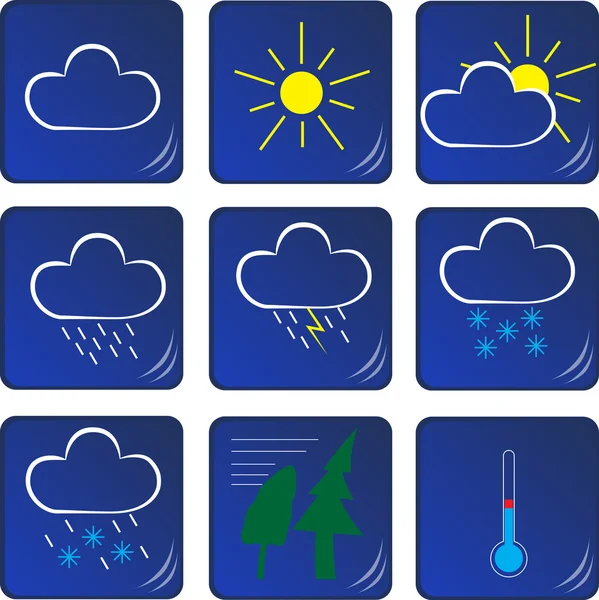 Ensemble d'icônes météo bleues sur blanc — Image vectorielle