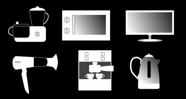 Set of household appliances icons isolated on black — Stock Vector