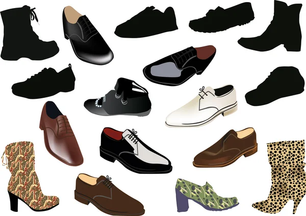 Conjunto de sapatos isolados em branco — Vetor de Stock