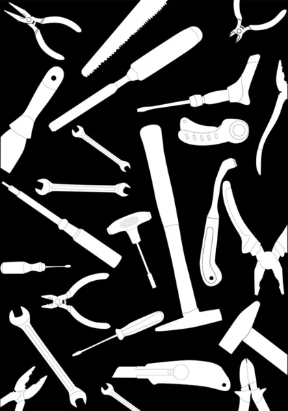 Herramientas siluetas blancas sobre fondo negro — Vector de stock