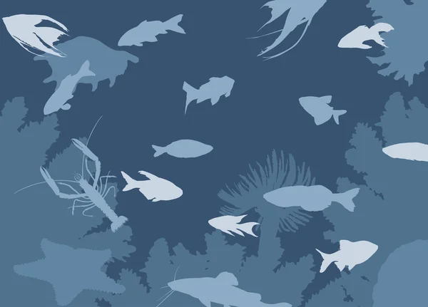 蓝色的大海背景与鱼 — 图库矢量图片