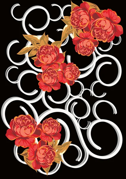 Rizos blancos con rosas rojas — Archivo Imágenes Vectoriales