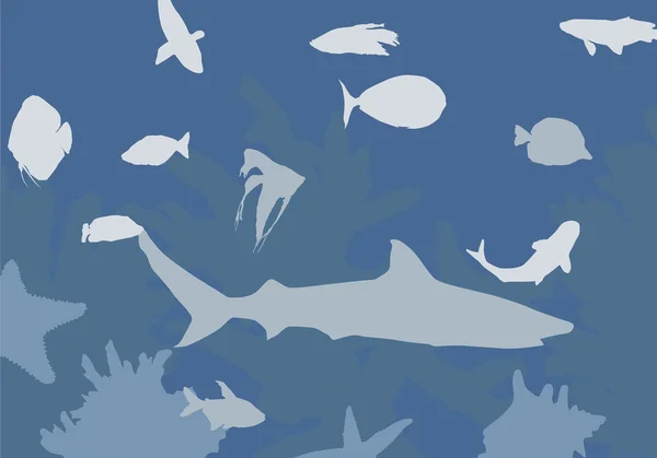 Latar belakang hewan laut biru - Stok Vektor