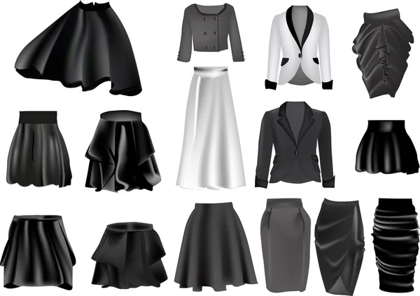 Kvinna grå klänning samling isolerade på vit — Stock vektor