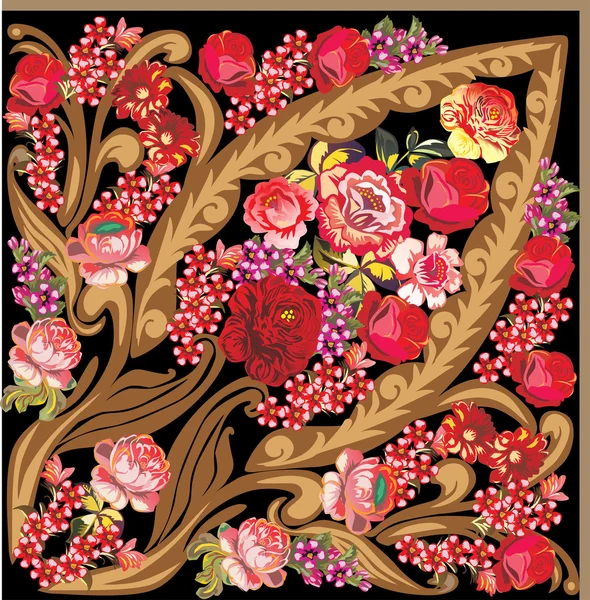 Red roses decoration in brown frame — Stock Vector