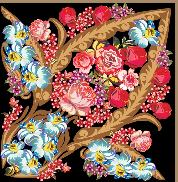 Diseño cuadrado floral azul y rojo — Archivo Imágenes Vectoriales