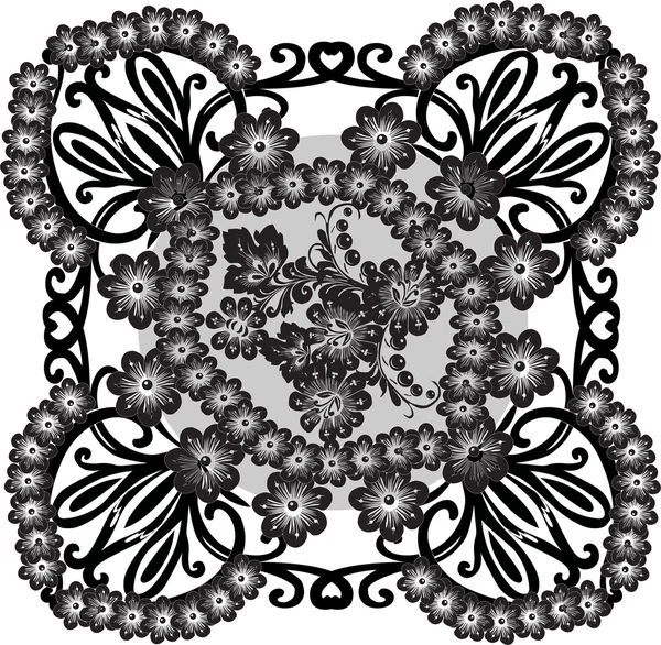 Décoration carrée avec fleurs grises — Image vectorielle