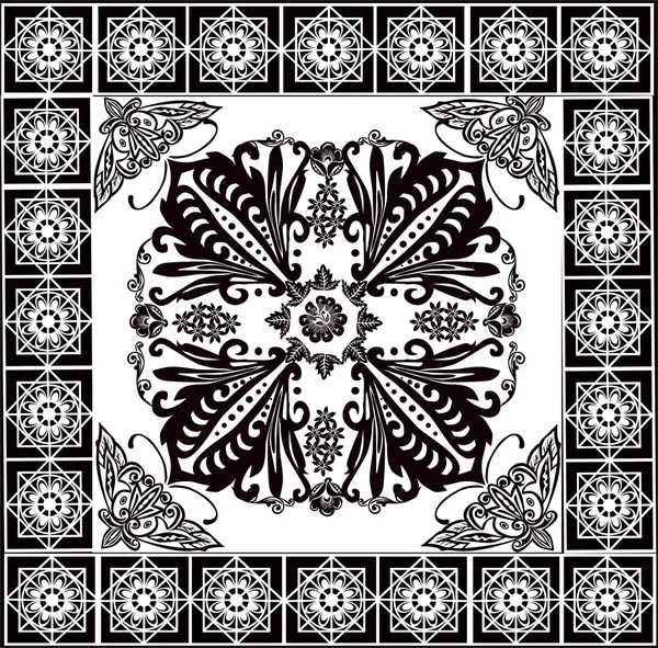 Patrón floral cuadrado simétrico negro — Archivo Imágenes Vectoriales