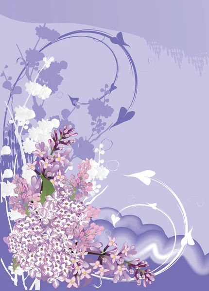 Цветочная ветвь сирени на фиолетовом фоне — стоковый вектор