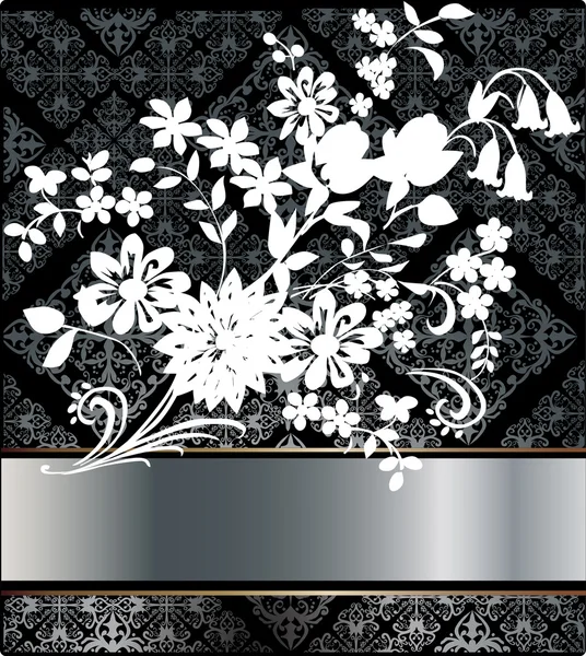 白い花分岐グレイに装飾背景 — ストックベクタ