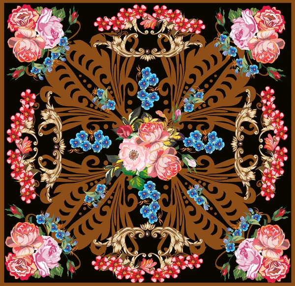 Pembe ve kırmızı gül çiçek kare dekorasyon — Stok Vektör