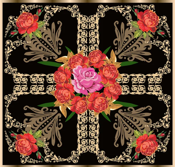 装飾された正方形の赤いバラ — ストックベクタ