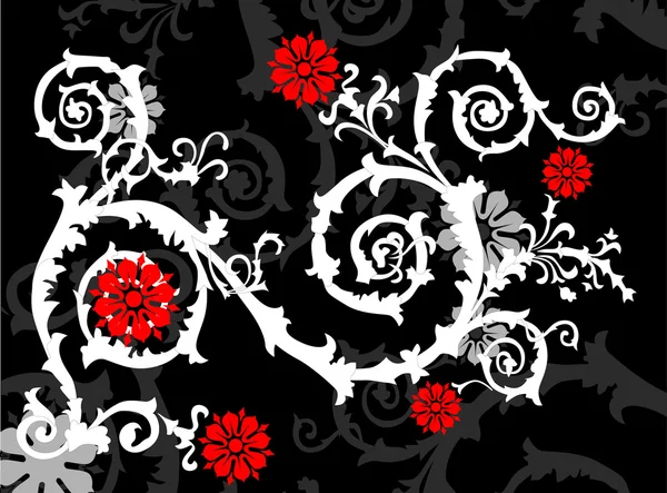 Λευκό curl με φωτεινά κόκκινα λουλούδια — Διανυσματικό Αρχείο