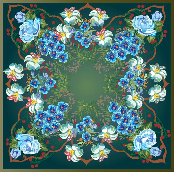 Čtvercový design s modrými květy — Stockový vektor