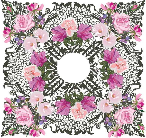 Прикрашений квадрат з рожевими квітами — стоковий вектор