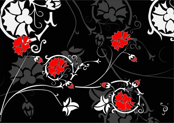 Ornement blanc et gris avec des fleurs rouges — Image vectorielle