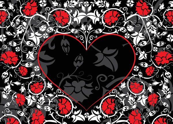 Moldura em forma de coração decorado vermelho e cinza — Vetor de Stock